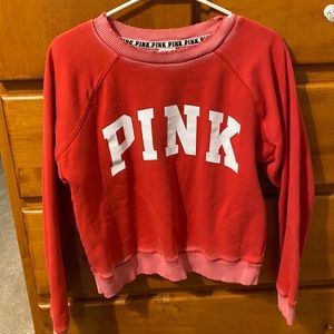 PINK, Red Crew Neck Sweatshirt